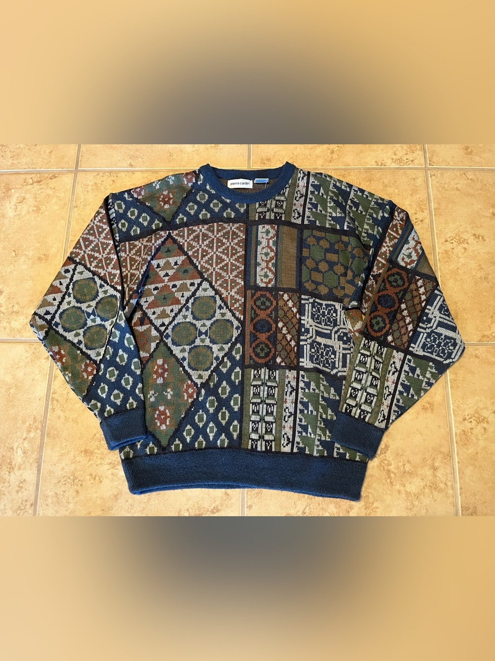 New VTG Sweater Pierre Cardin Large 80s 90s Geometric Pattern Grandpacore